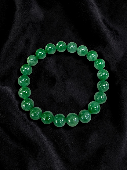 Certified Japanese Vivid Imperial Green Burmese A-Jade Beaded Bracelet (MADE IN JAPAN) (9.50 mm Each x 21 beads) 05050