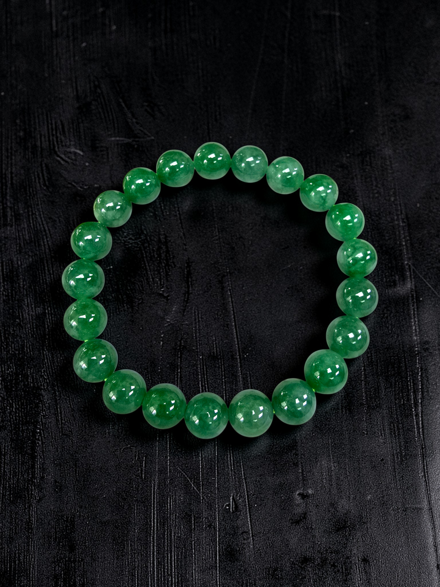 Certified Japanese Vivid Imperial Green Burmese A-Jade Beaded Bracelet (MADE IN JAPAN) (9.50 mm Each x 21 beads) 05050