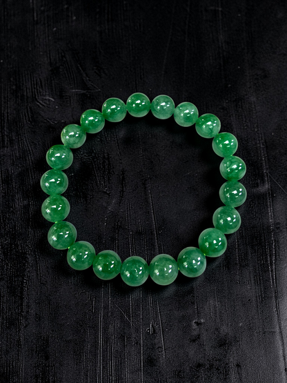 Certified Japanese Vivid Imperial Green Burmese A-Jade Beaded Bracelet (MADE IN JAPAN) (9.50 mm Each x 21 beads) 05050