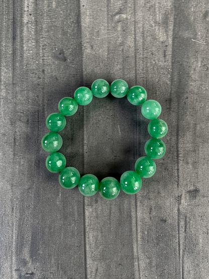 Certified Japanese Bright Green Burmese A-Jade Beaded Bracelet (MADE IN JAPAN) (12.50 - 13.00 mm Each x 16 beads) 05051