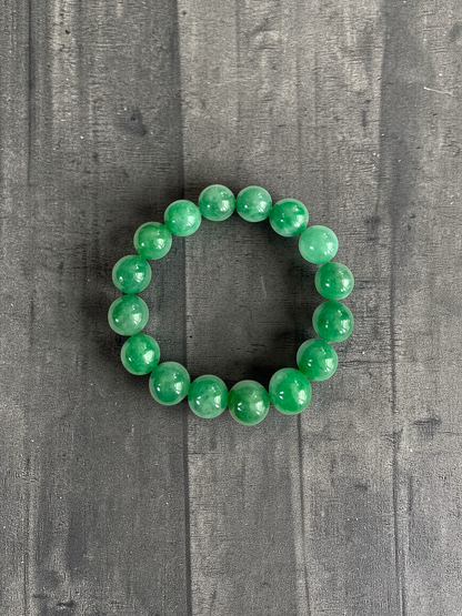Certified Japanese Bright Green Burmese A-Jade Beaded Bracelet (MADE IN JAPAN) (12.50 - 13.00 mm Each x 16 beads) 05051