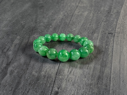 Certified Japanese Bright Green Burmese A-Jade Beaded Bracelet (MADE IN JAPAN) (12.50 - 13.00 mm Each x 16 beads) 05051