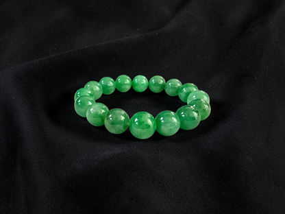 Certified Japanese Bright Green Burmese A-Jade Beaded Bracelet (MADE IN JAPAN) (12.50 - 13.00 mm Each x 16 beads) 05051