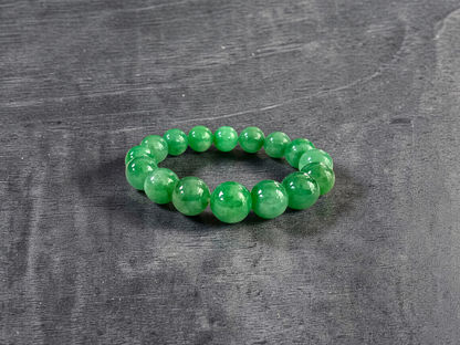 Certified Japanese Bright Green Burmese A-Jade Beaded Bracelet (MADE IN JAPAN) (12.50 - 13.00 mm Each x 16 beads) 05051