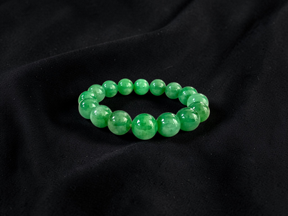 Certified Japanese Bright Green Burmese A-Jade Beaded Bracelet (MADE IN JAPAN) (12.50 - 13.00 mm Each x 16 beads) 05051