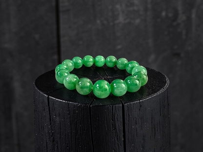 Certified Japanese Bright Green Burmese A-Jade Beaded Bracelet (MADE IN JAPAN) (12.50 - 13.00 mm Each x 16 beads) 05051