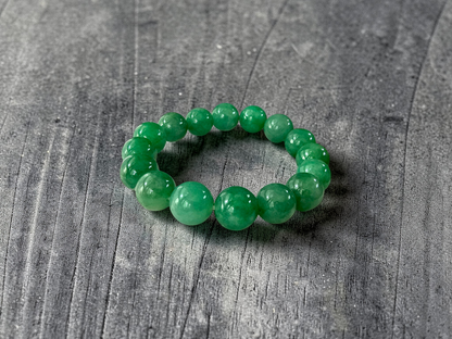 Certified Japanese Bright Green Burmese A-Jade Beaded Bracelet (MADE IN JAPAN) (12.50 - 13.00 mm Each x 16 beads) 05051