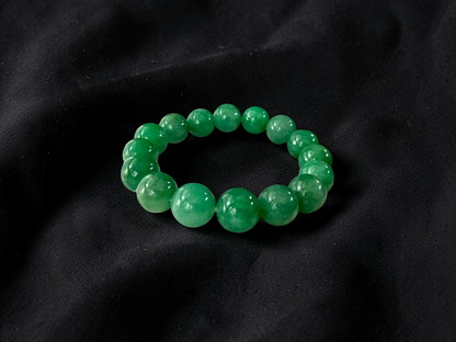 Certified Japanese Bright Green Burmese A-Jade Beaded Bracelet (MADE IN JAPAN) (12.50 - 13.00 mm Each x 16 beads) 05051