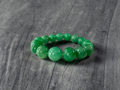 Certified Japanese Bright Green Burmese A-Jade Beaded Bracelet (MADE IN JAPAN) (12.50 - 13.00 mm Each x 16 beads) 05051
