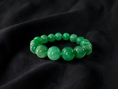 Certified Japanese Bright Green Burmese A-Jade Beaded Bracelet (MADE IN JAPAN) (12.50 - 13.00 mm Each x 16 beads) 05051