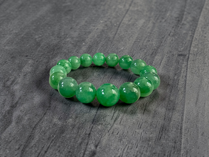 Certified Japanese Bright Green Burmese A-Jade Beaded Bracelet (MADE IN JAPAN) (12.50 - 13.00 mm Each x 16 beads) 05051
