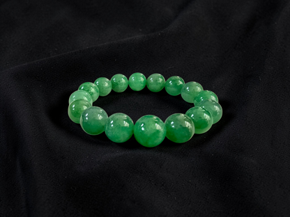 Certified Japanese Bright Green Burmese A-Jade Beaded Bracelet (MADE IN JAPAN) (12.50 - 13.00 mm Each x 16 beads) 05051