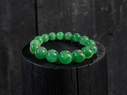 Certified Japanese Bright Green Burmese A-Jade Beaded Bracelet (MADE IN JAPAN) (12.50 - 13.00 mm Each x 16 beads) 05051