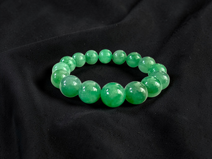 Certified Japanese Bright Green Burmese A-Jade Beaded Bracelet (MADE IN JAPAN) (12.50 - 13.00 mm Each x 16 beads) 05051