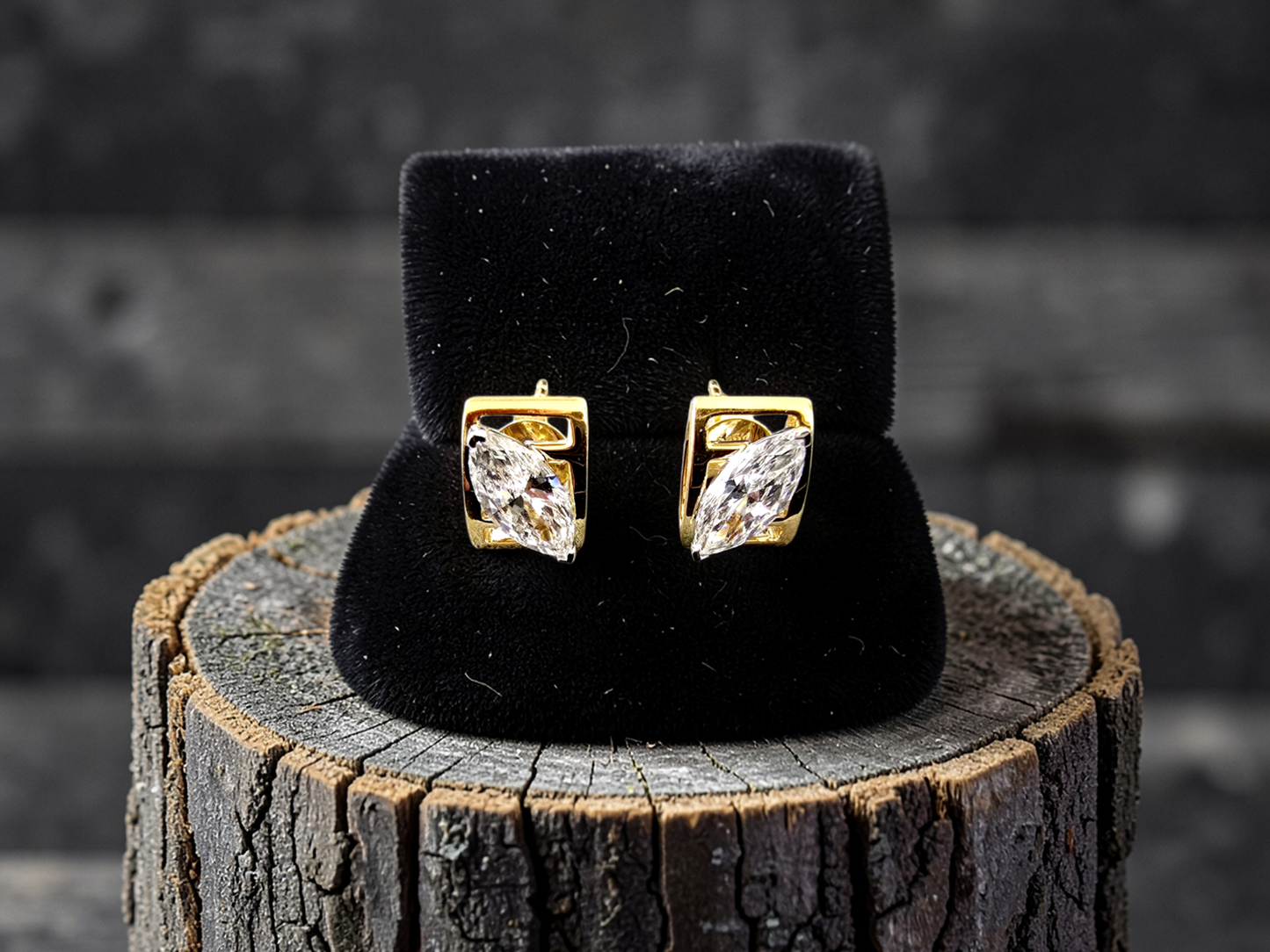 Yatomi Natural Marquise Diamonds (0.80 cts.) D/E SI1 Stud Earrings (with 18K Yellow Gold) - Certified