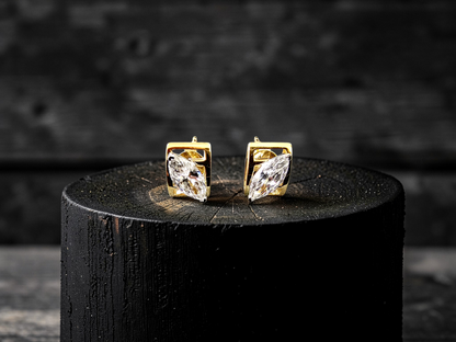 Yatomi Natural Marquise Diamonds (0.80 cts.) D/E SI1 Stud Earrings (with 18K Yellow Gold) - Certified