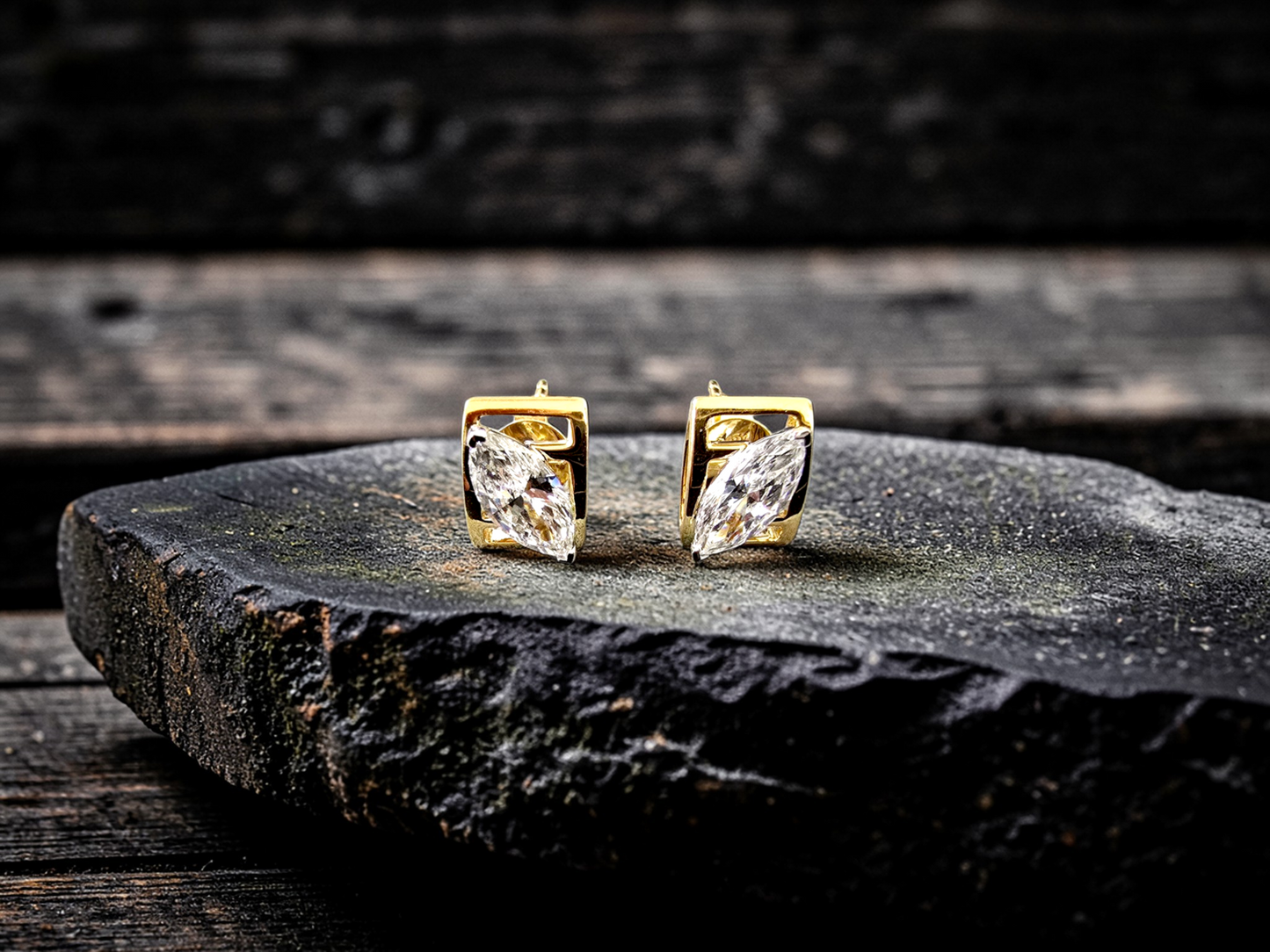 Yatomi Natural Marquise Diamonds (0.80 cts.) D/E SI1 Stud Earrings (with 18K Yellow Gold) - Certified