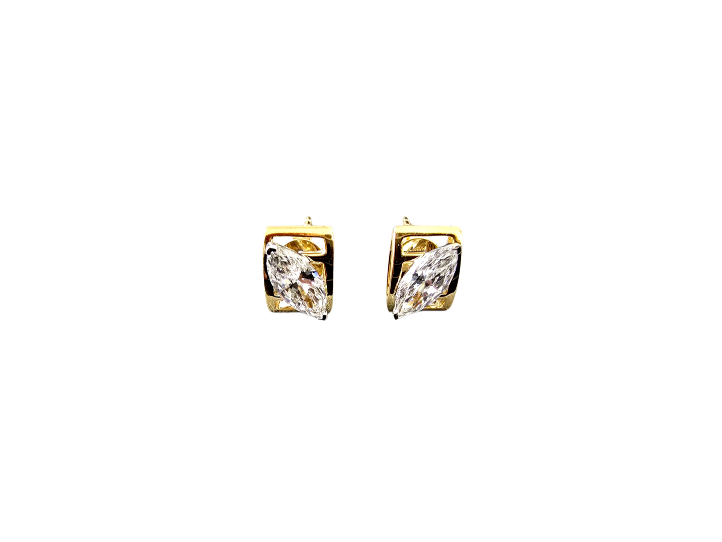 Yatomi Natural Marquise Diamonds (0.80 cts.) D/E SI1 Stud Earrings (with 18K Yellow Gold) - Certified