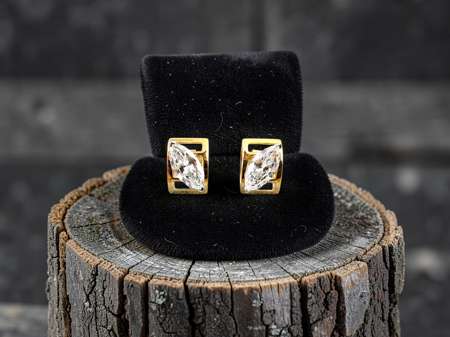 Yatomi Natural Marquise Diamonds (0.80 cts.) D/E SI1 Stud Earrings (with 18K Yellow Gold) - Certified