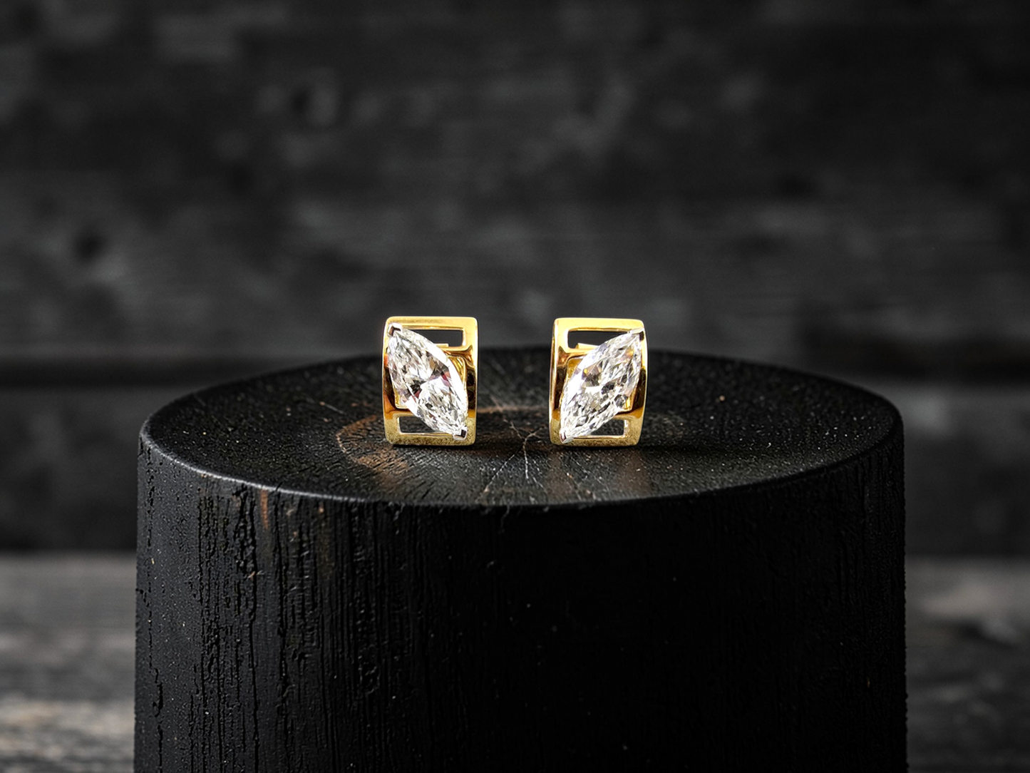 Yatomi Natural Marquise Diamonds (0.80 cts.) D/E SI1 Stud Earrings (with 18K Yellow Gold) - Certified