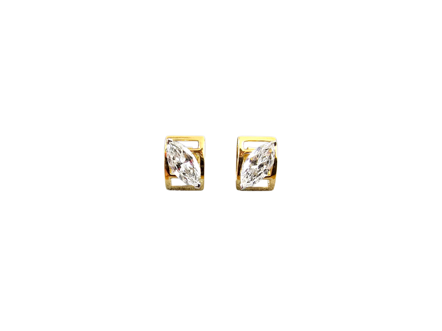 Yatomi Natural Marquise Diamonds (0.80 cts.) D/E SI1 Stud Earrings (with 18K Yellow Gold) - Certified