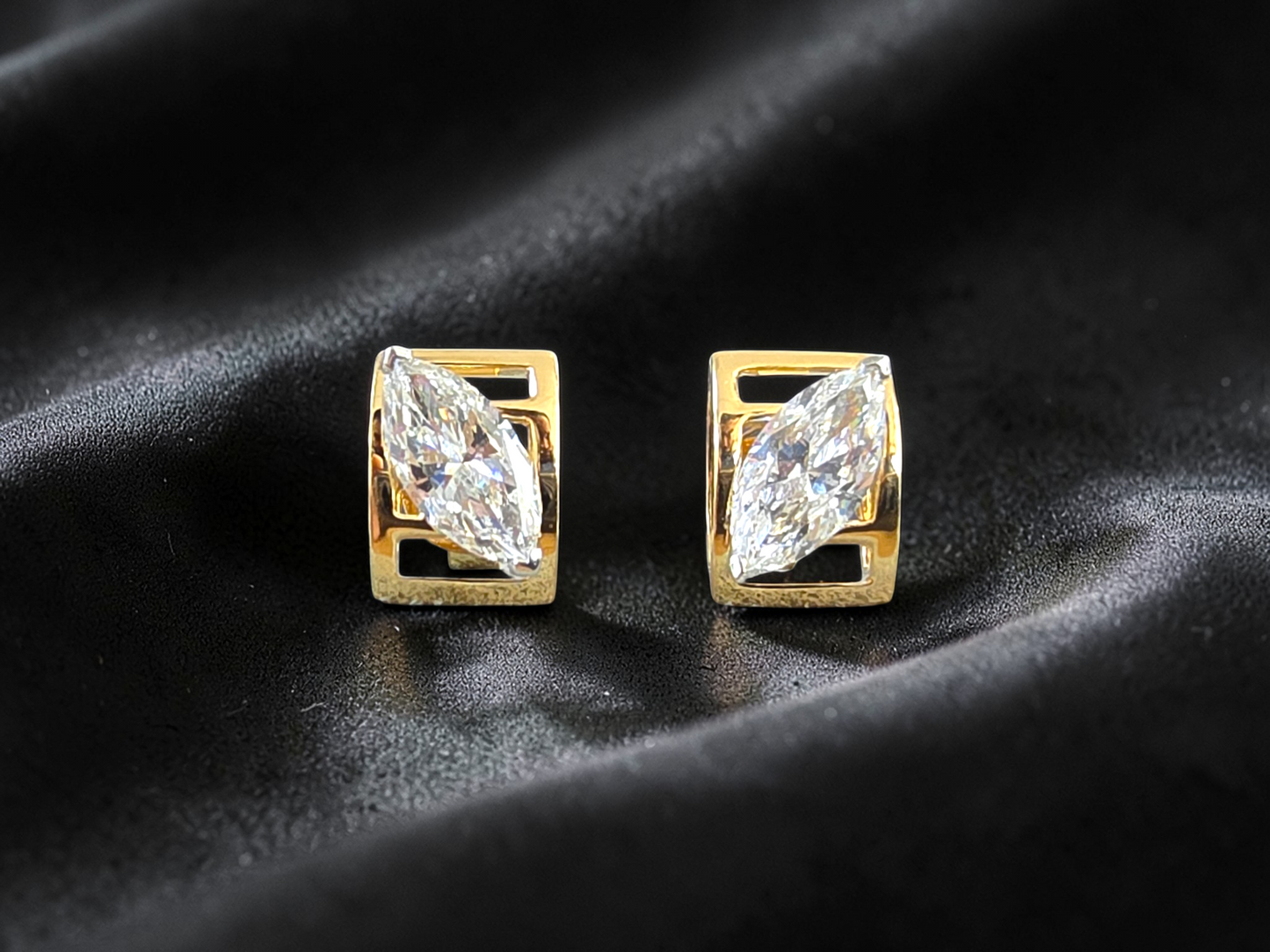 Yatomi Natural Marquise Diamonds (0.80 cts.) D/E SI1 Stud Earrings (with 18K Yellow Gold) - Certified