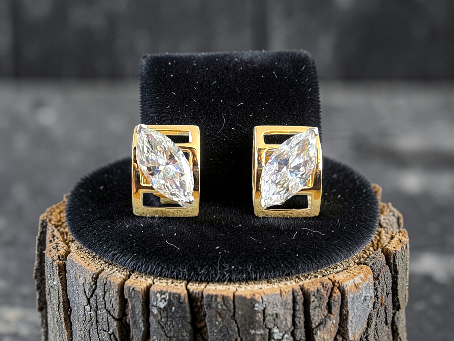 Yatomi Natural Marquise Diamonds (0.80 cts.) D/E SI1 Stud Earrings (with 18K Yellow Gold) - Certified