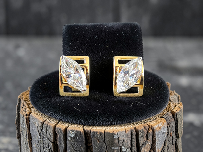 Yatomi Natural Marquise Diamonds (0.80 cts.) D/E SI1 Stud Earrings (with 18K Yellow Gold) - Certified