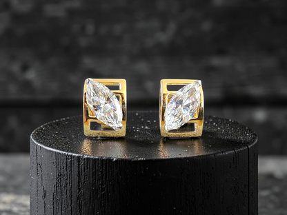 Yatomi Natural Marquise Diamonds (0.80 cts.) D/E SI1 Stud Earrings (with 18K Yellow Gold) - Certified