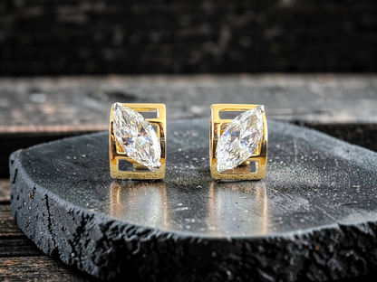 Yatomi Natural Marquise Diamonds (0.80 cts.) D/E SI1 Stud Earrings (with 18K Yellow Gold) - Certified