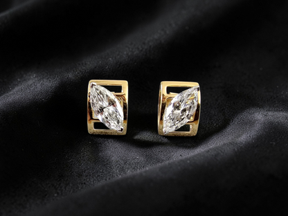 Yatomi Natural Marquise Diamonds (0.80 cts.) D/E SI1 Stud Earrings (with 18K Yellow Gold) - Certified