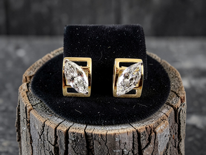 Yatomi Natural Marquise Diamonds (0.80 cts.) D/E SI1 Stud Earrings (with 18K Yellow Gold) - Certified