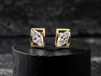 Yatomi Natural Marquise Diamonds (0.80 cts.) D/E SI1 Stud Earrings (with 18K Yellow Gold) - Certified