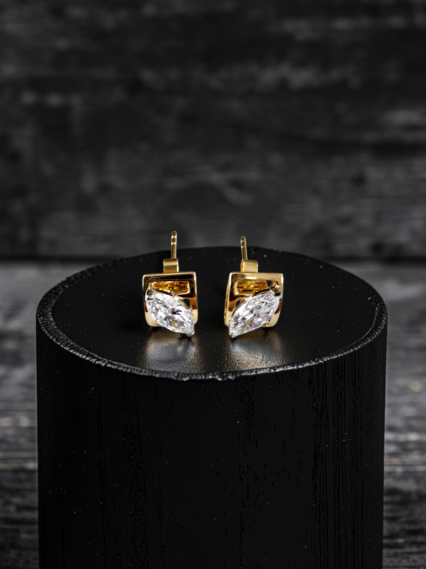 Yatomi Natural Marquise Diamonds (0.80 cts.) D/E SI1 Stud Earrings (with 18K Yellow Gold) - Certified