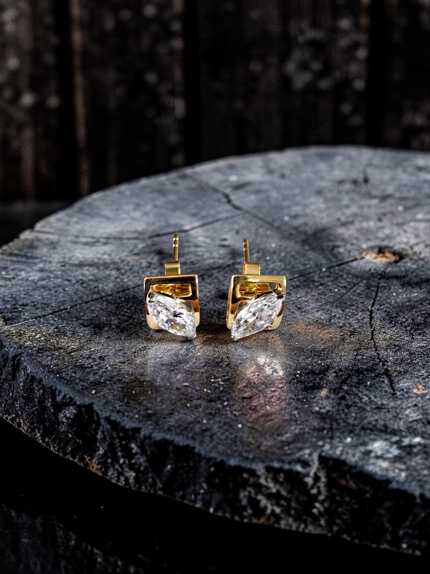 Yatomi Natural Marquise Diamonds (0.80 cts.) D/E SI1 Stud Earrings (with 18K Yellow Gold) - Certified