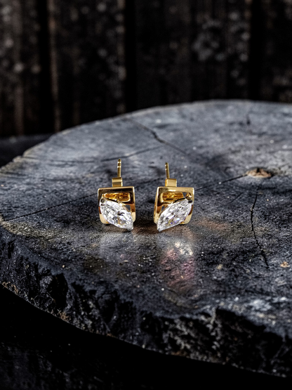 Yatomi Natural Marquise Diamonds (0.80 cts.) D/E SI1 Stud Earrings (with 18K Yellow Gold) - Certified