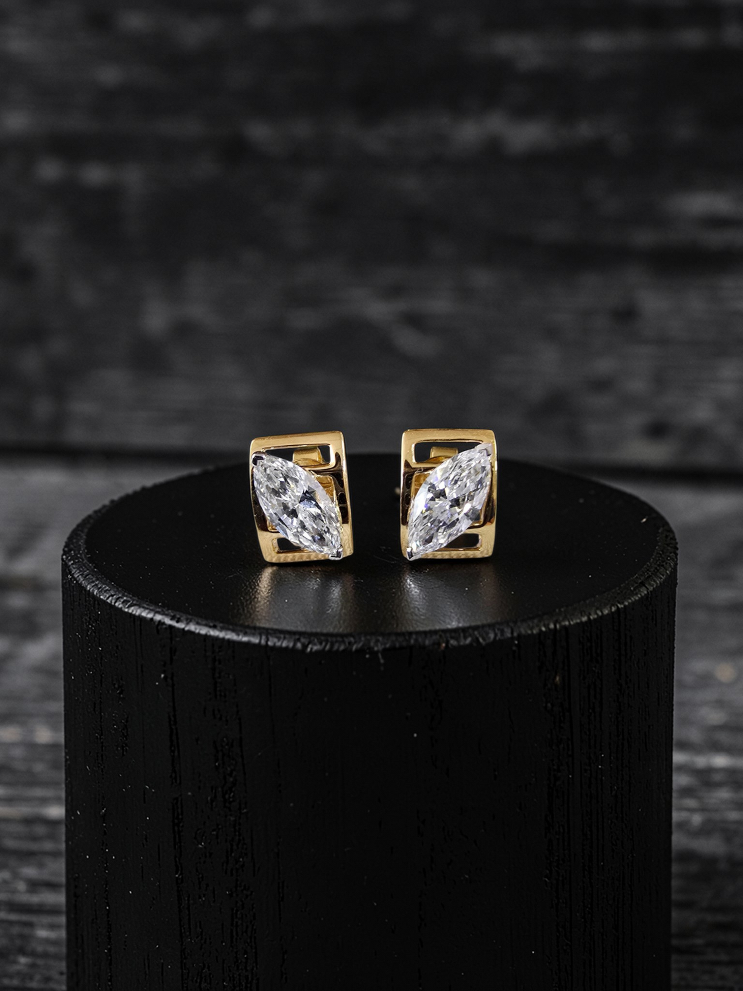 Yatomi Natural Marquise Diamonds (0.80 cts.) D/E SI1 Stud Earrings (with 18K Yellow Gold) - Certified