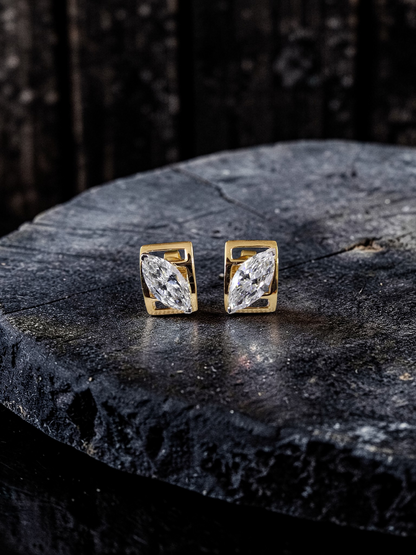 Yatomi Natural Marquise Diamonds (0.80 cts.) D/E SI1 Stud Earrings (with 18K Yellow Gold) - Certified