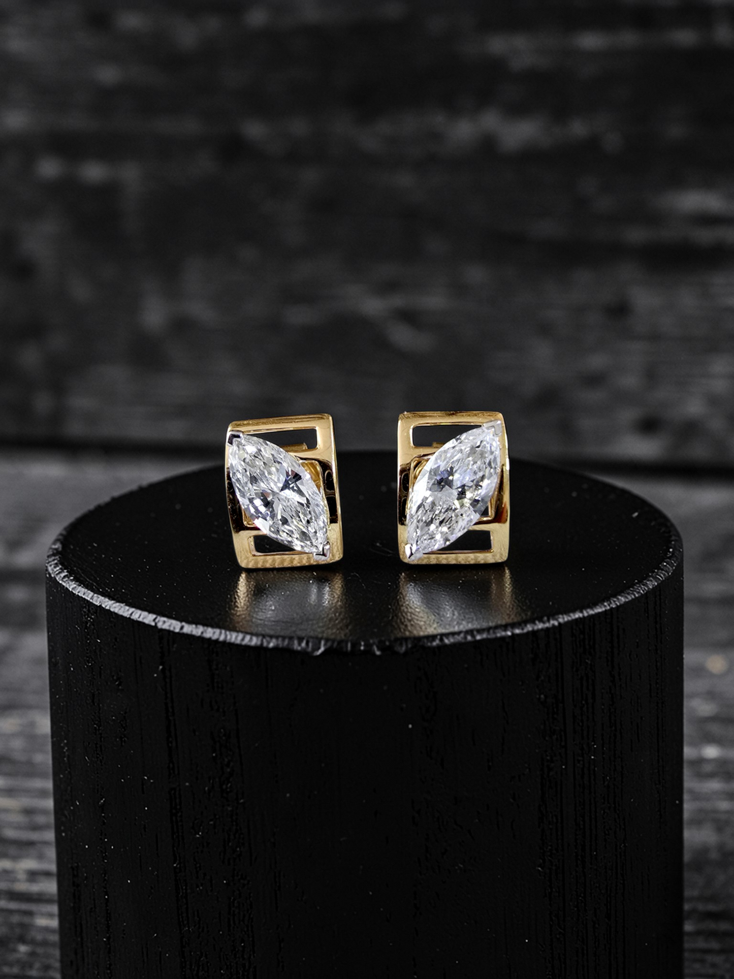 Yatomi Natural Marquise Diamonds (0.80 cts.) D/E SI1 Stud Earrings (with 18K Yellow Gold) - Certified