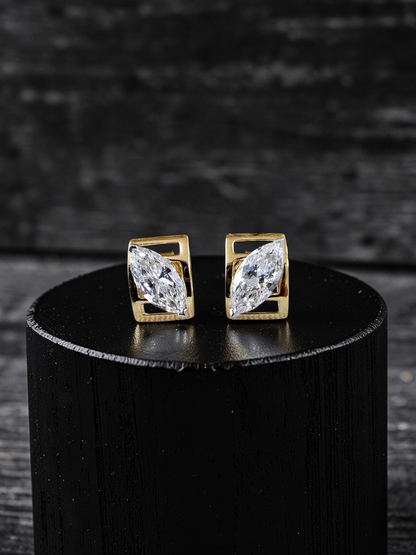 Yatomi Natural Marquise Diamonds (0.80 cts.) D/E SI1 Stud Earrings (with 18K Yellow Gold) - Certified