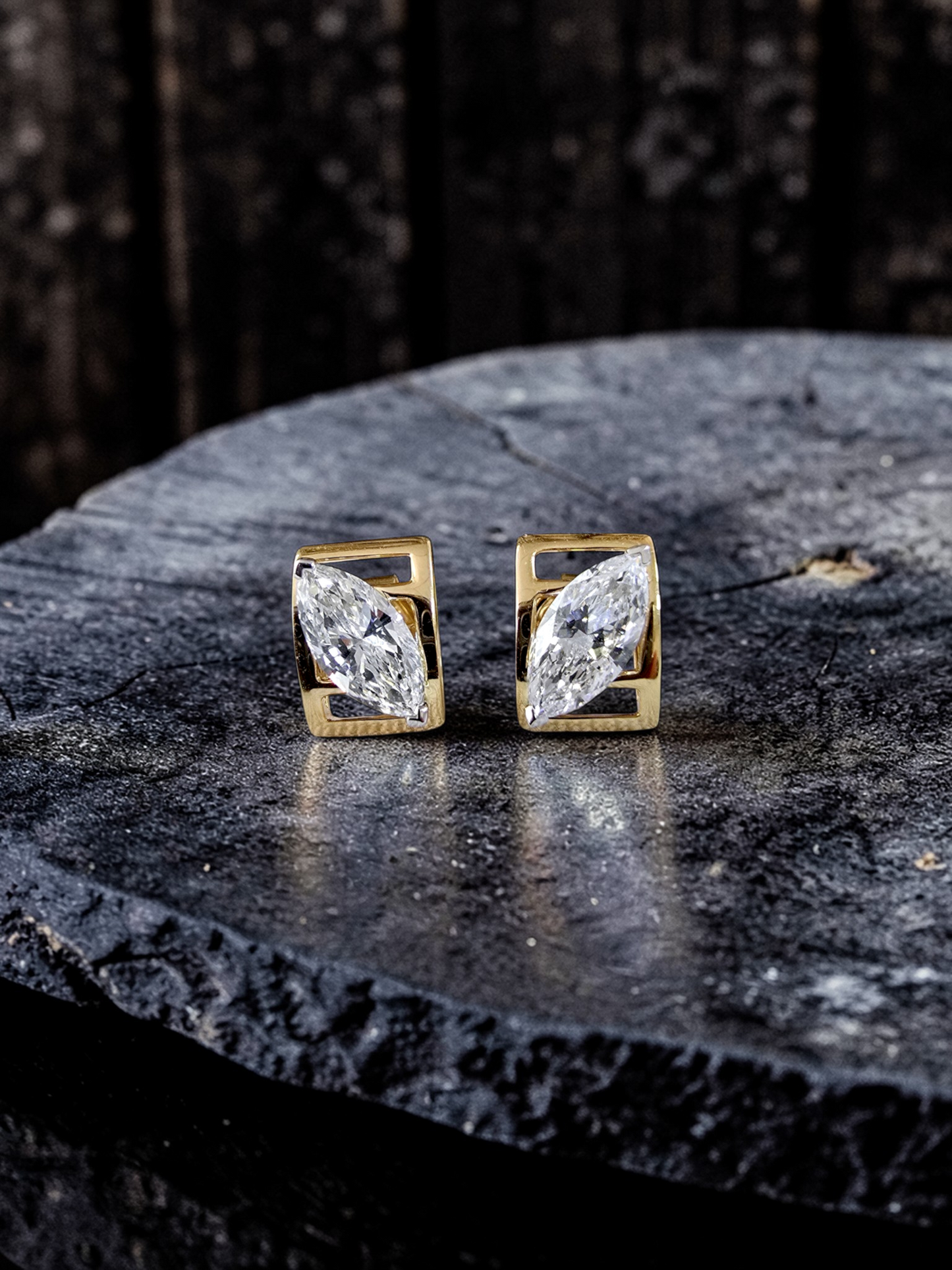 Yatomi Natural Marquise Diamonds (0.80 cts.) D/E SI1 Stud Earrings (with 18K Yellow Gold) - Certified