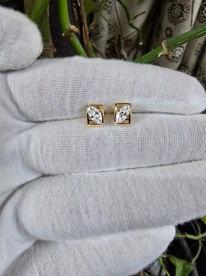 Yatomi Natural Marquise Diamonds (0.80 cts.) D/E SI1 Stud Earrings (with 18K Yellow Gold) - Certified