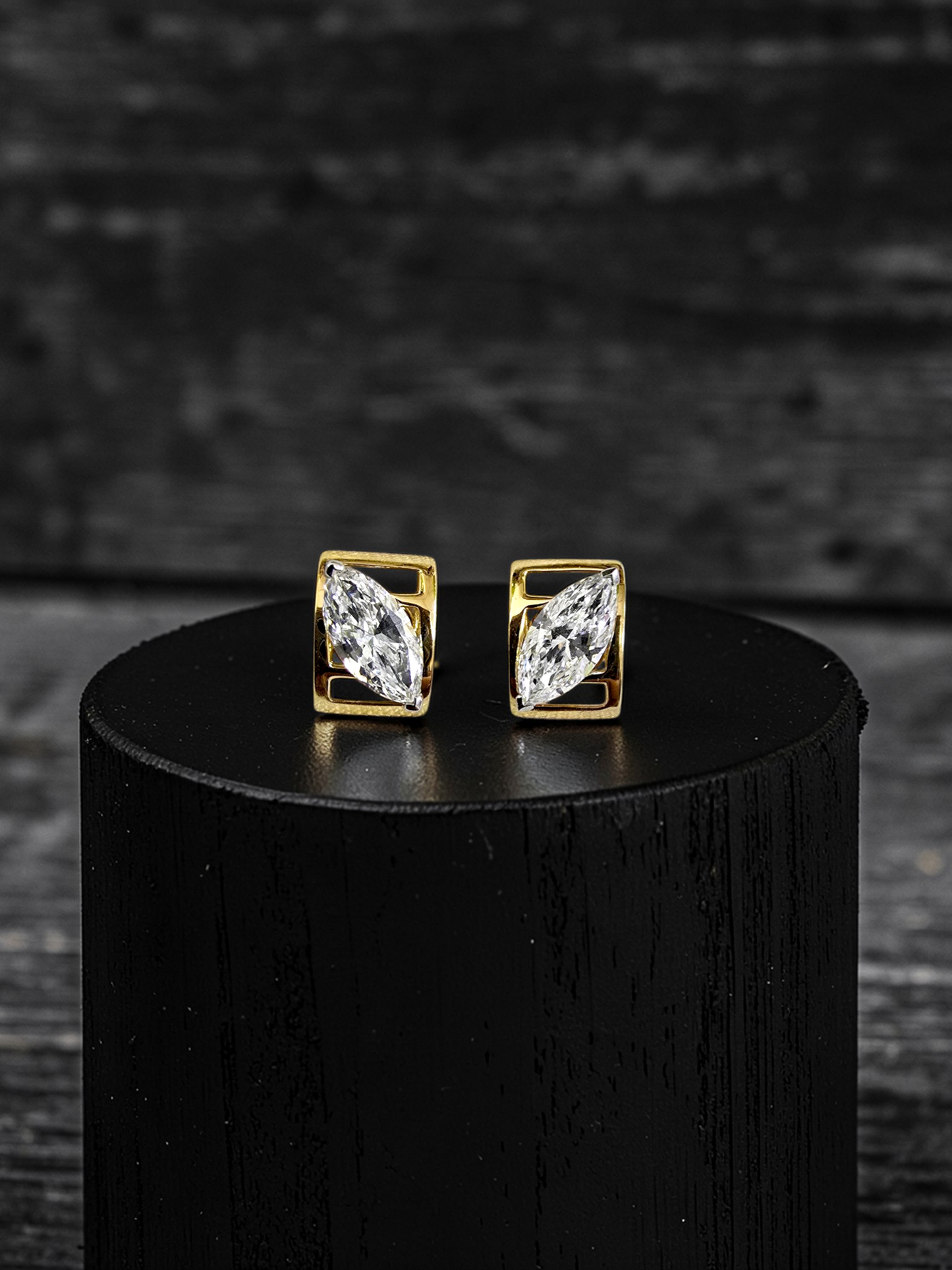 Yatomi Natural Marquise Diamonds (0.80 cts.) D/E SI1 Stud Earrings (with 18K Yellow Gold) - Certified