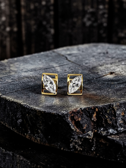 Yatomi Natural Marquise Diamonds (0.80 cts.) D/E SI1 Stud Earrings (with 18K Yellow Gold) - Certified