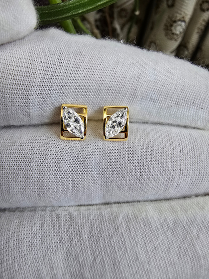 Yatomi Natural Marquise Diamonds (0.80 cts.) D/E SI1 Stud Earrings (with 18K Yellow Gold) - Certified