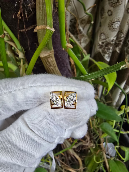 Yatomi Natural Marquise Diamonds (0.80 cts.) D/E SI1 Stud Earrings (with 18K Yellow Gold) - Certified