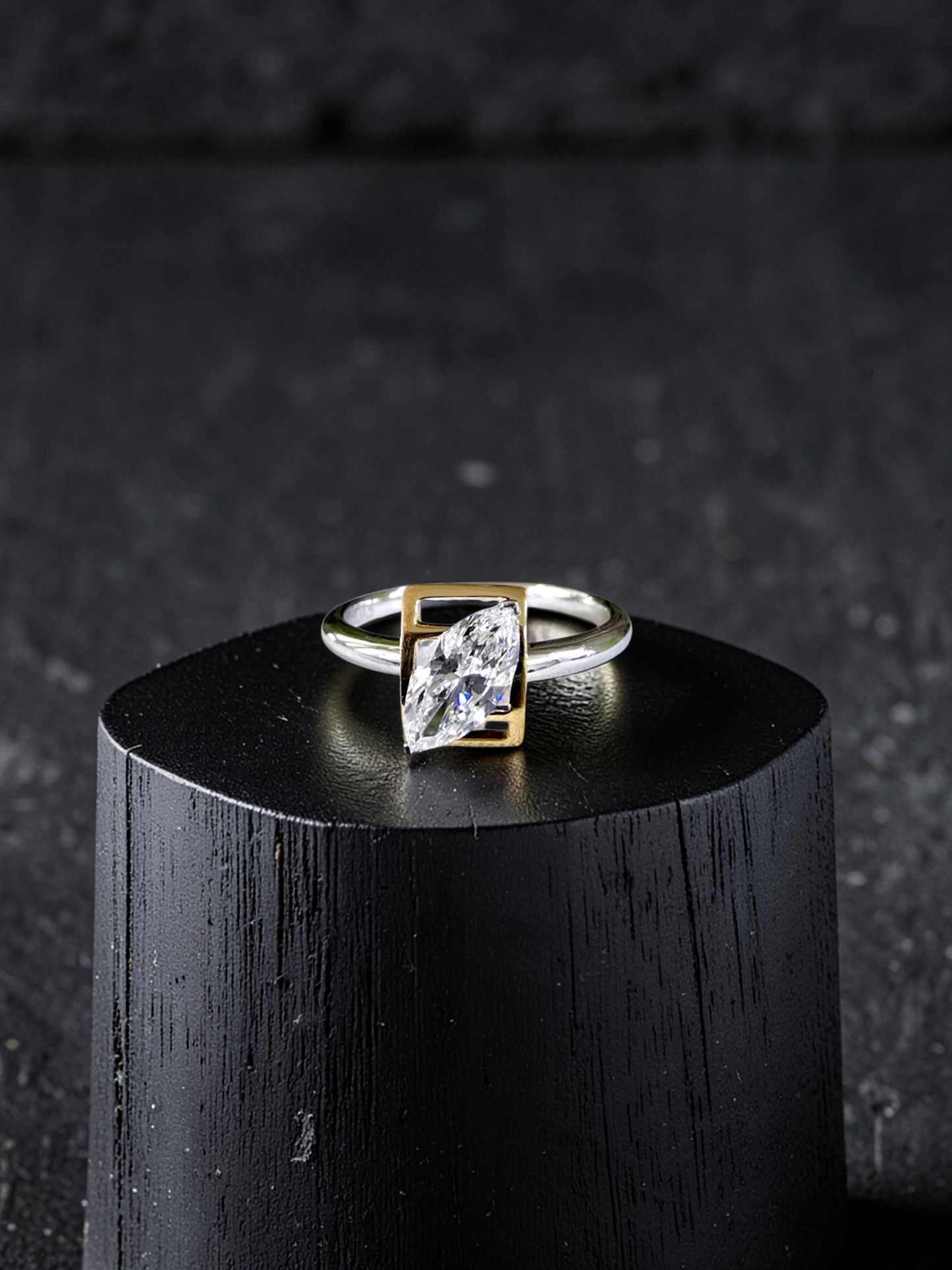 Yatomi Natural Marquise Diamonds (0.58 cts.) D VS1 Statement Ring (with 18K White and Yellow Gold) - Certified - Size US 5.5