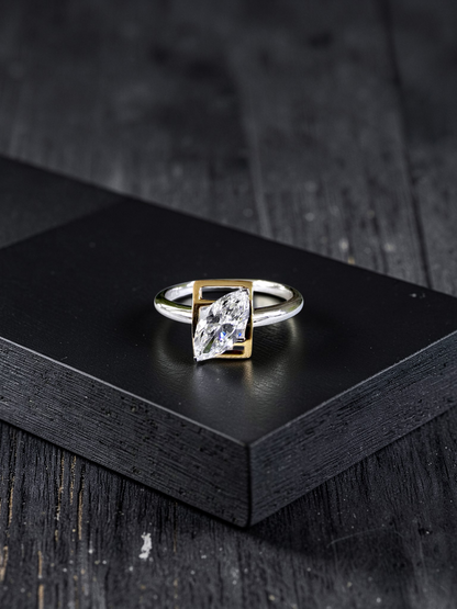 Yatomi Natural Marquise Diamonds (0.58 cts.) D VS1 Statement Ring (with 18K White and Yellow Gold) - Certified - Size US 5.5