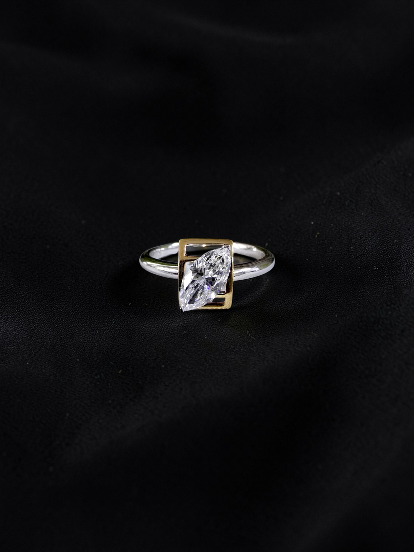 Yatomi Natural Marquise Diamonds (0.58 cts.) D VS1 Statement Ring (with 18K White and Yellow Gold) - Certified - Size US 5.5