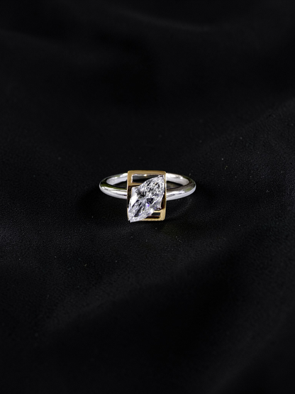 Yatomi Natural Marquise Diamonds (0.58 cts.) D VS1 Statement Ring (with 18K White and Yellow Gold) - Certified - Size US 5.5
